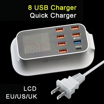 

Thbelieve Multi USB Charger Type C Charging Station LCD Multiple USB Chargers 8 Port With 3.0 Fast Type-C Mobile Phone Charger