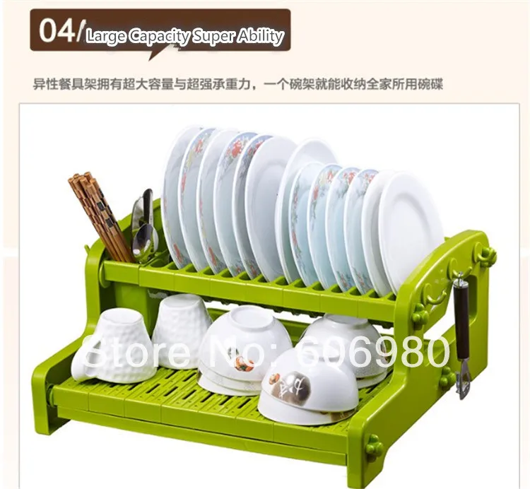 Double Layers Folding Kitchen Eco friendly Iron+ ABS plastic Green Dish