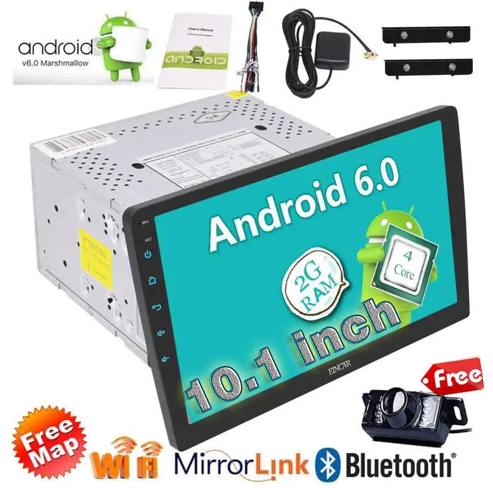 

EinCar 10.1'' Car Stereo Pure Android 6.0 2Din Head Unit In Dash Bluetooth Vehicle GPS Navigator Auto Radio Entertainment+camera