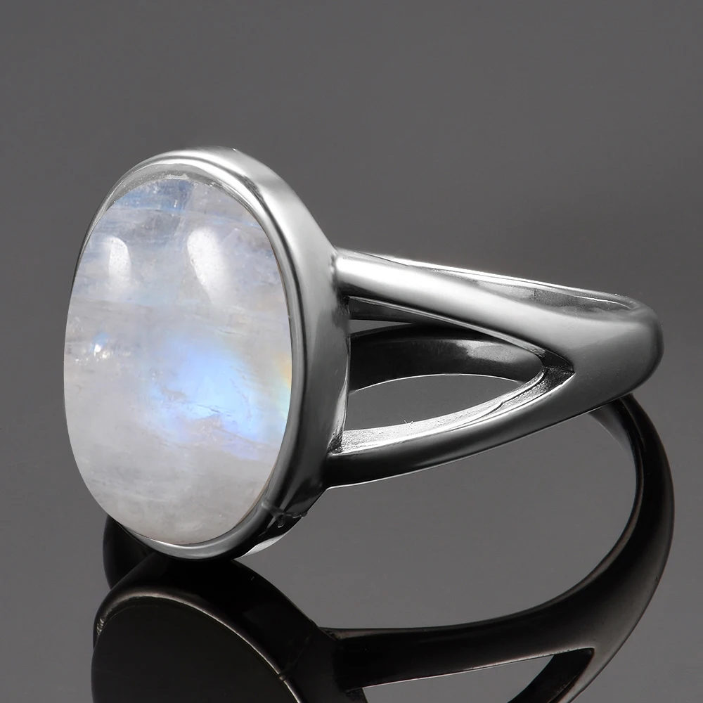 New Vintage Fine Jewelry Hollow Out 10x14MM Big Natural Rainbow Moonstone Rings 925 Sterling Silver For Women Anniversary Gifts