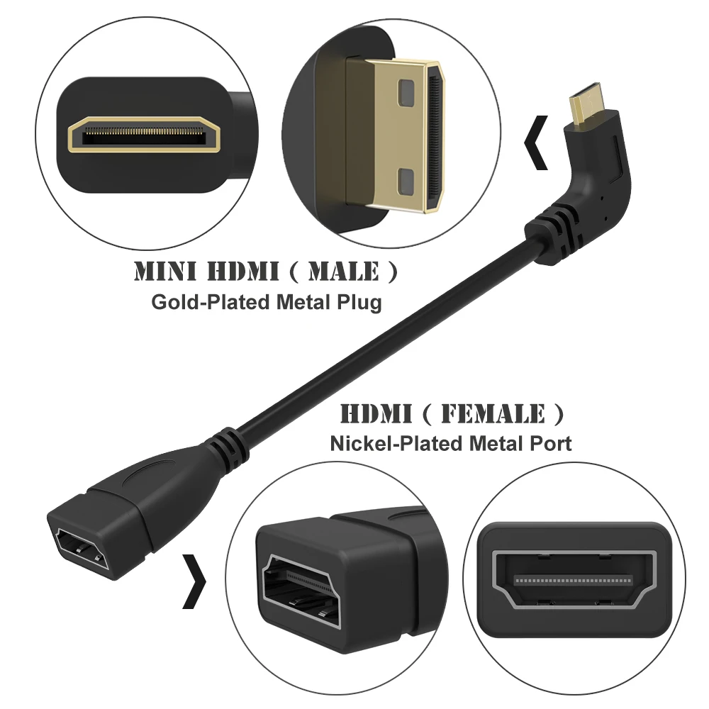 90 градусов Mini HDMI Прямоугольный штекер гнездо кабель позолоченный для HDTV 1080p PS3 Evo