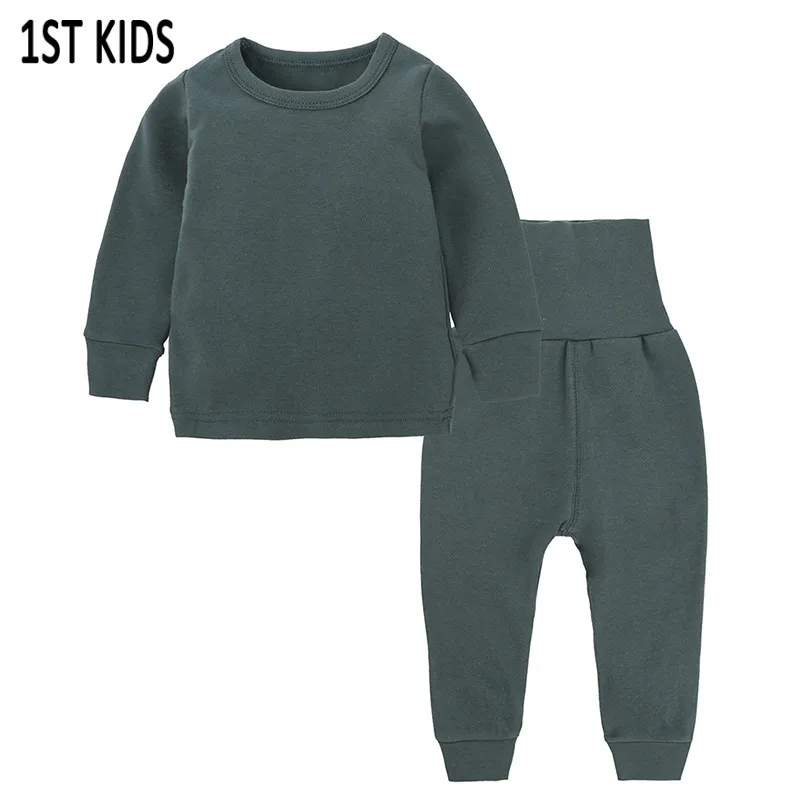 

2019 Autumn Baby Boys Sleepwear Pajama Sets Cotton Pure Color t-shirt+pants 2pcs Bebes Children's ClothingDCC036