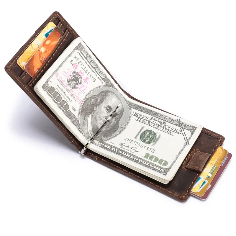 

RFID blocking Men Genuine Leather Slim wallet with Coin Pocket Vintage Bifold Wallet Purses Handmade Magnetic Money Clip for Man