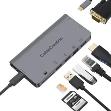 USB C многопортовый адаптер, кабель типа C к HDMI 4K+ VGA+ USB 3,0+ Gigabit Ethernet+ SD/Micro SD+ USB-C данных или зарядка PD док-станция