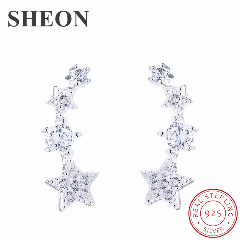 

SHEON Authentic 100% 925 Sterling Silver Dazzling Stackable Star White CZ Stud Earrings for Women Sterling Silver Jewelry Bijoux