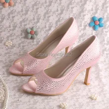 Wedopus MW910 Peep Toe Pink High Heel Shoes Wedding Pumps Crystal for Women Party 9CM