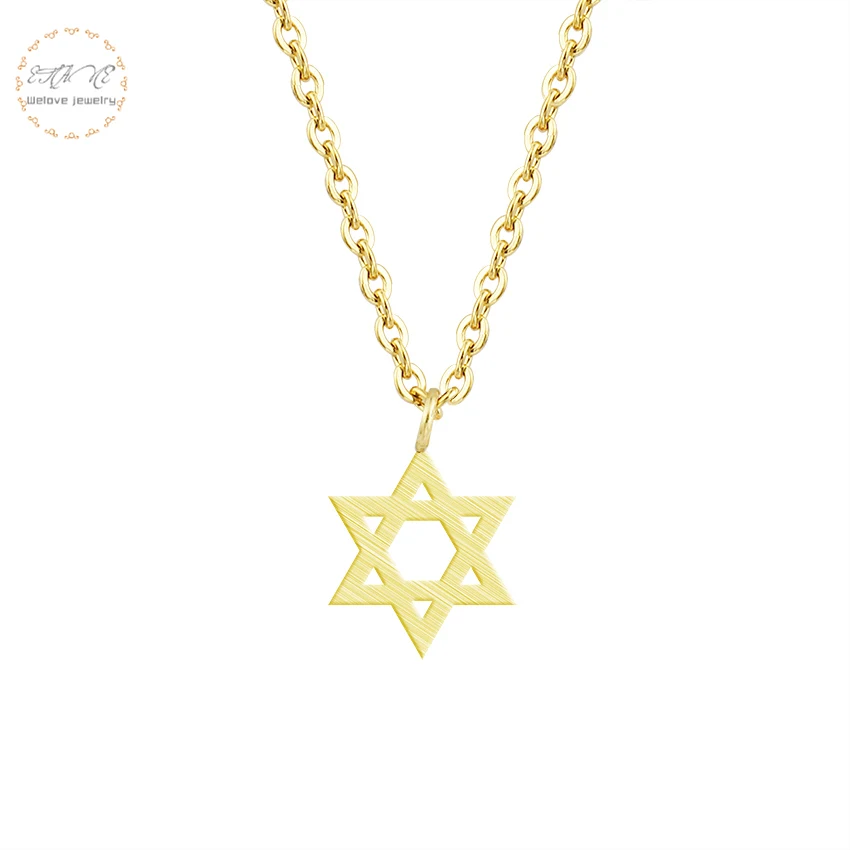 

Jewish Jewelry Gold Simple Hexagram Necklace Pendant For Women Stainless Steel Chain Israel Emblem Talisman Seal of Solomon Sign