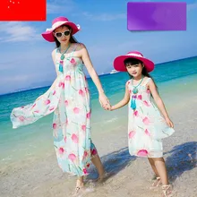 2016 новый родитель — ребенок наряд сарафан и длинные dressBohemian пляжный отдых платье без рукавов шифоновое платье
