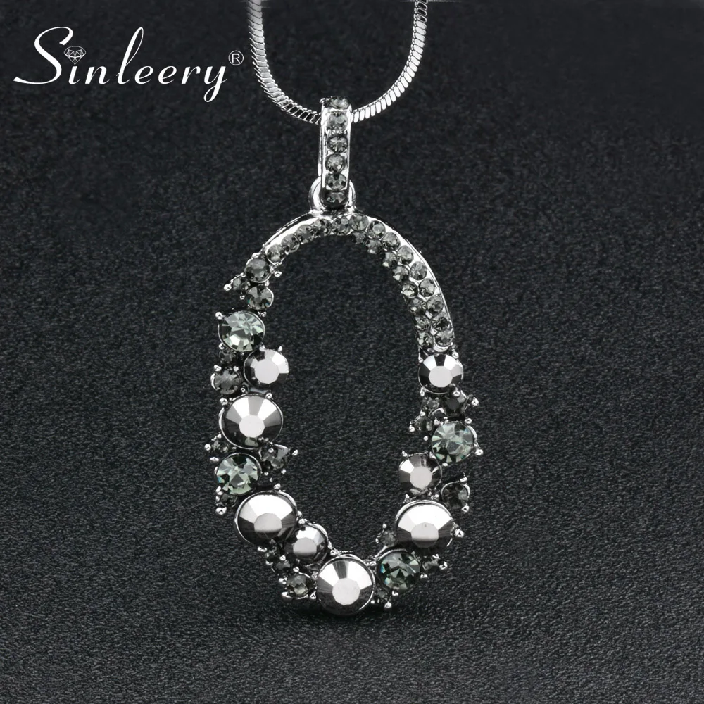 

SINLEERY Women Black Cubic Zirconia Hollow Oval Pendant Long Necklace Black Snake Chain Retro Jewelry Accessories MY014