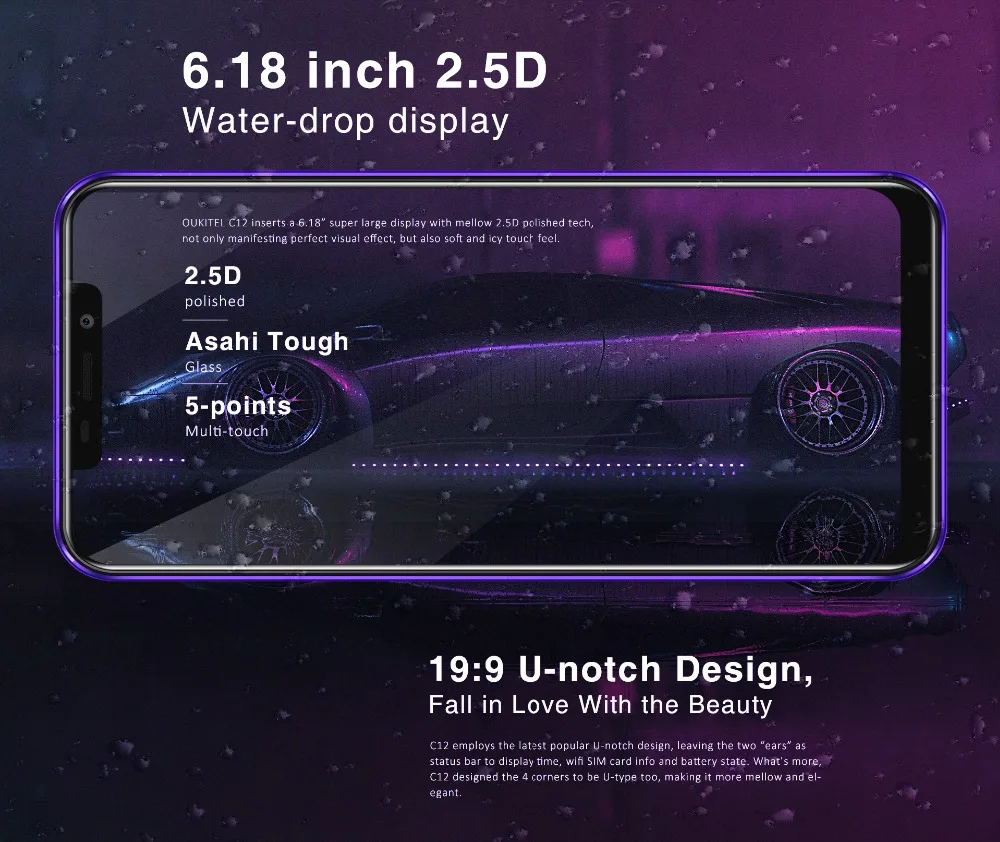 OUKITEL C12 смартфон с 6 18 дюймовым дисплеем четырёхъядерным процессором MTK6580 ОЗУ 2 Гб