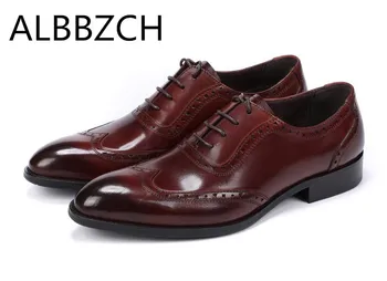 

Genuine Leather Dress Men Shoes Oxfords Wedding Shoes Mens High Grade Business Office Career Work Pointed Toe Laces Brogue Shoes