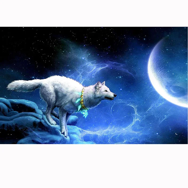 D SH New 5D DIY Diamond Painting Moon Wolf Embroidery Living Room Decoration Mosaic Cross Stitch Kits | Дом и сад