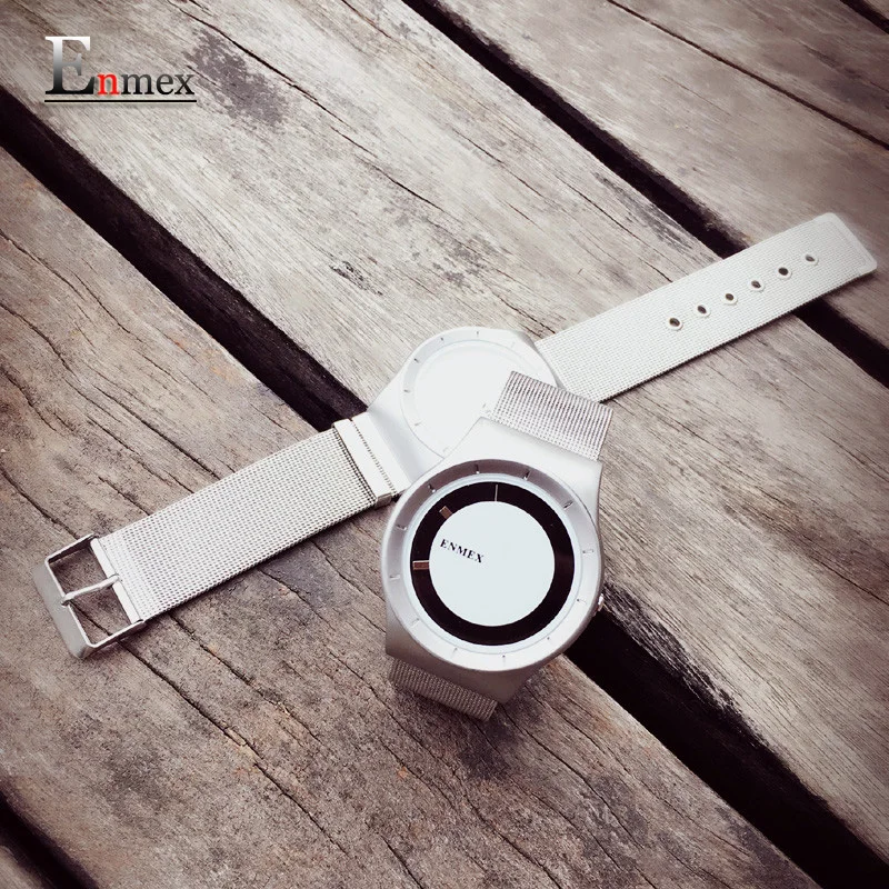 2016 gift Enmex special design wristwatch creative dial leather simple fashion for young silver colour quartz