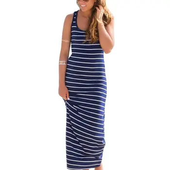 

Summer Style Women Striped Boho Long Maxi Sleeveless Beach Vest Dress Sexy Ladies Casual Dress Vestidos