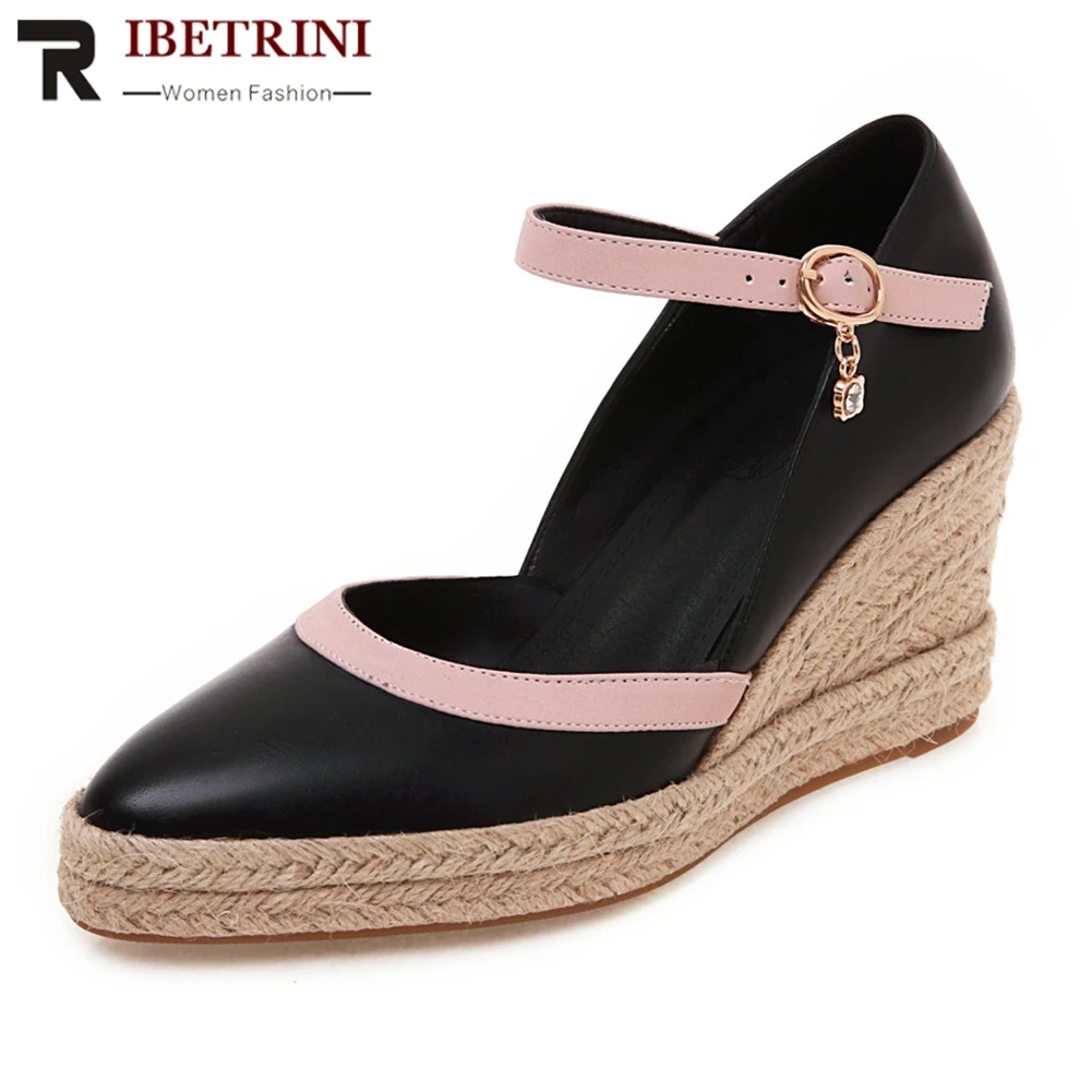 

RIBETRINI New Fashion High Heels Wedges Shoes Woman Platform Pumps Shoes Woman Plus Size 32-44 Woman Wedges Shoes Woman