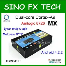 Dual core Amlogic 8726 MX Android caixa de tv Malásia 1 ano de assinatura myiptv HDTV Huat88tv
