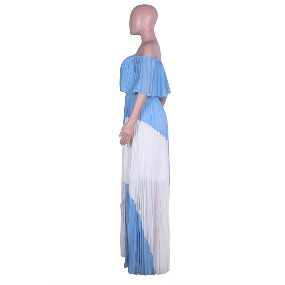 XURU большой размер свободное шифоновое платье летнее Новое Женское пляжное длинное платье на одно плечо жемчужное плиссированное платье