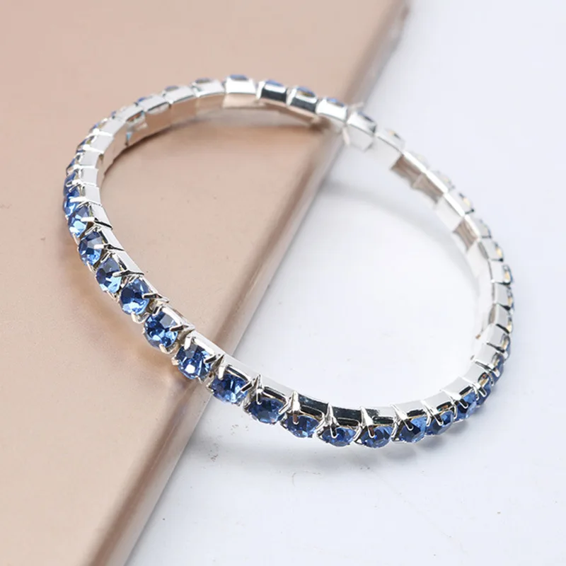 

1PC Bohemian Colorful Crystal Elastic Bracelet for Women Rhinestone Single Row Stretched Strand Bracelet Jewelry 9 Colors Choose