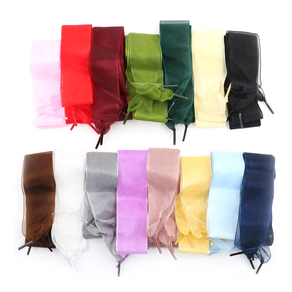 1Pair 110CM Flat Silk Satin Ribbon Shoe Laces Fashion Shoestrings Women Shoelaces Sneakers Sport Shoes Lace Bow Width 4cm