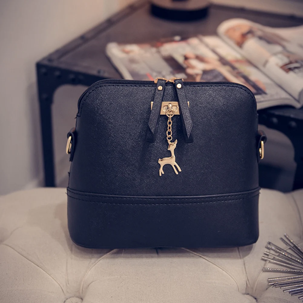 SANWOOD Metal Deer Pendant Leather Women Shoulder Bag Fashion Lady