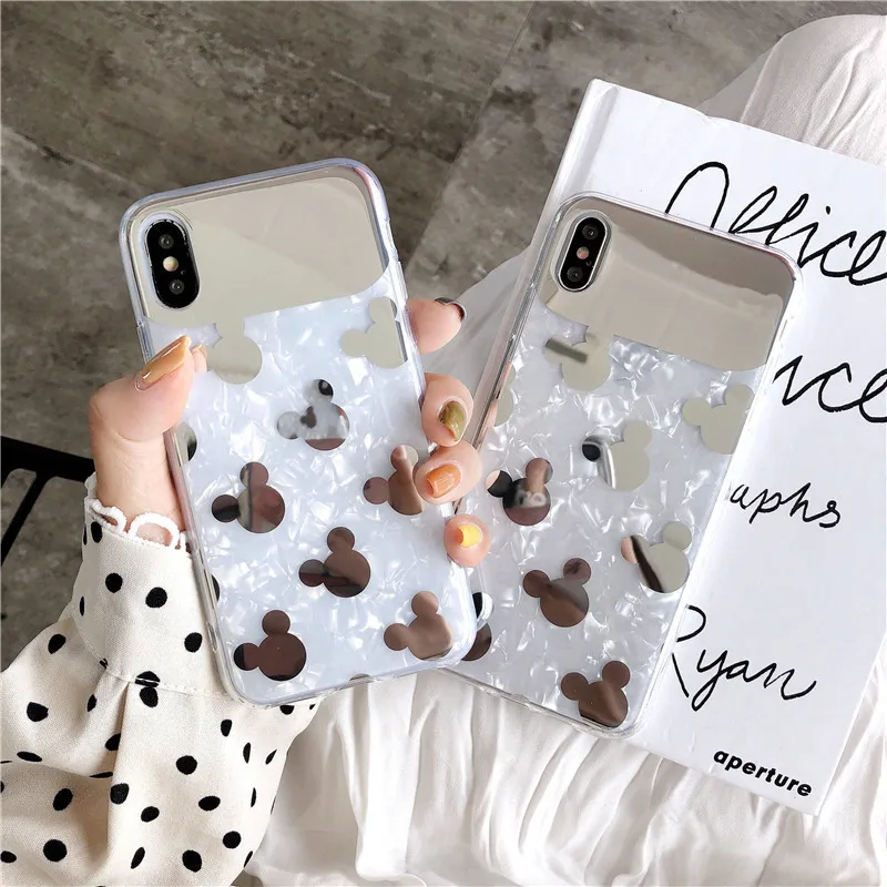 

E-plated Cute Cartoon Mirror Phone Case for Iphone Xr X 7 8 6s 6 Plus Xs Max Soft IMD Glitter Conch Shell Back Cover Shell Coque