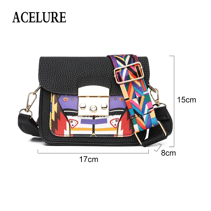 ACELURE المغطاة بألواح الصلب بو الجلود النساء حقيبة كتف الملونة واسعة حزام Crossbody أكياس أزياء كل مباراة أنيقة السيدات رفرف