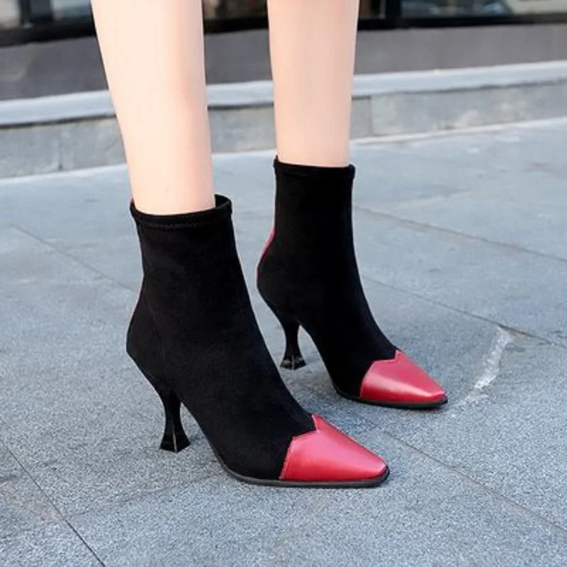 

MoBeiNi 2018 autumn and winter new color matching Martin boots waterproof platform shoes high heel pointed toe spring autumn