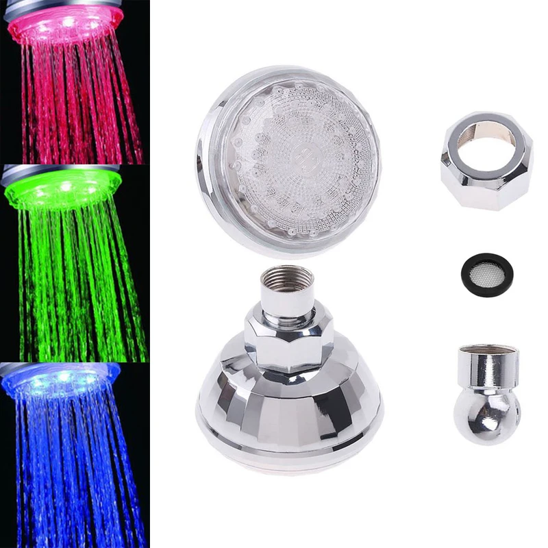 LED Shower Head Swivel Ball Joint Water Flow Glow Flashing Color Lighting for Bathroom Shower temperature control top spray
