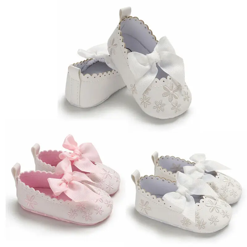 Повседневная детская обувь для новорожденных девочек от 0 до 18 месяцев; обувь для принцессы с бантом; мягкие кроссовки на нескользящей подошве