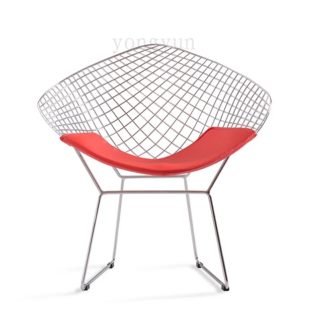 Минималистичный современный стул для отдыха с изображением Гарри бриллианта, стул с алмазной сталью Bertoia, металлический коврик для стула, современные стулья с проволокой - Цвет: chromed red pad