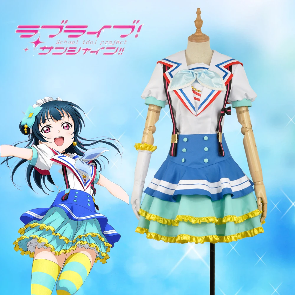 

LoveLive!SunShine!! Aqours OP Jumping Heart Tsushima Yoshiko Stage Girls Dress Outfit Cosplay Costume with Wig and Wig Cap