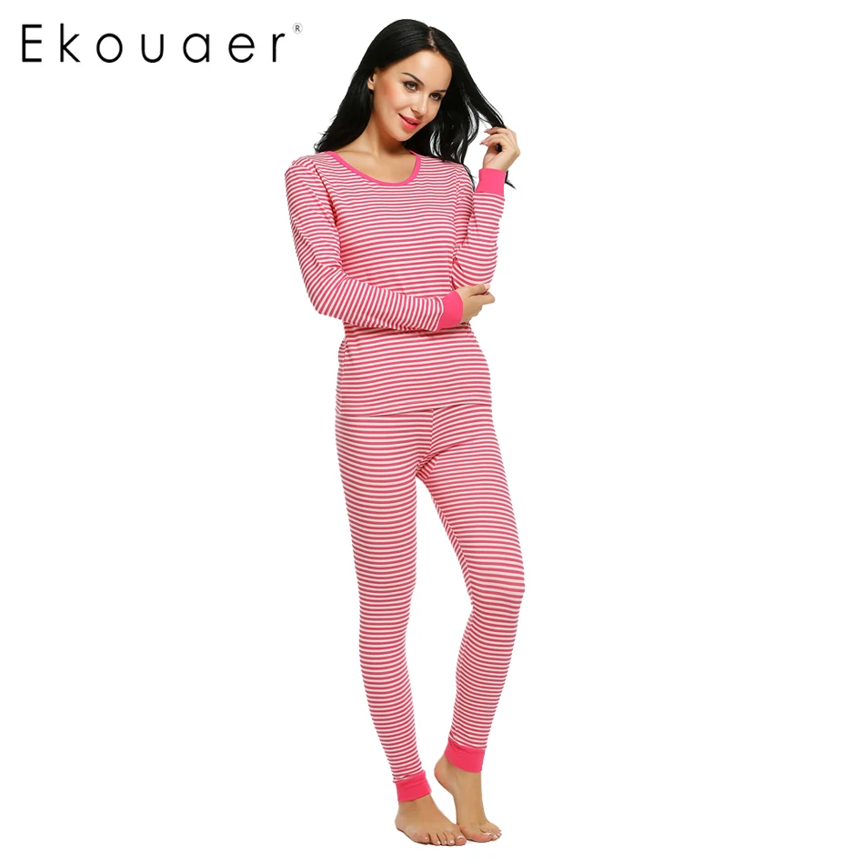 Пижама Ekouaer Женская топ в полоску с длинным рукавом и длинные штаны | одежда