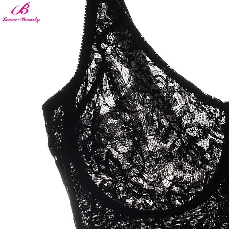 Lover-Beauty Plus Size Sexy Black Lace Shaper Women Lingerie Corselet Elastic Bodysuit Transparet Full Body Slim Control 38D 40D