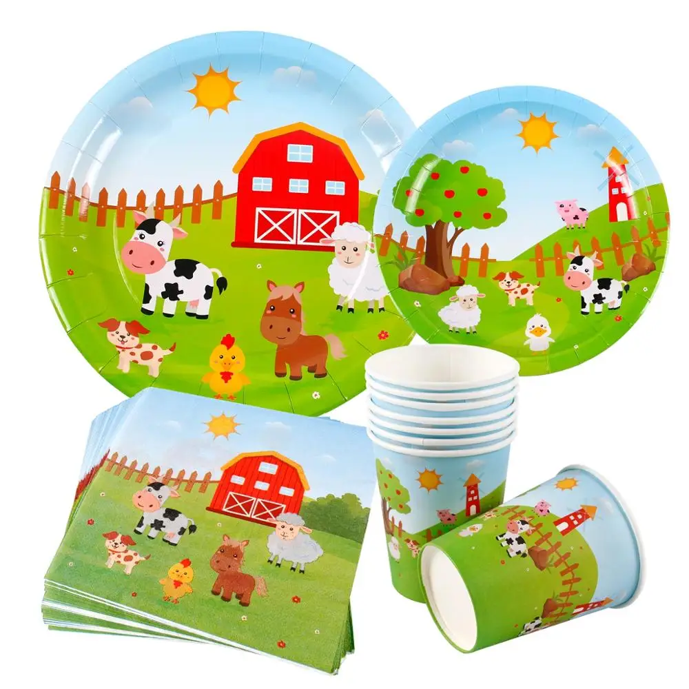 

HUIRAN Jungle Farm Theme Disposable tableware set disposable paper plate Napkins Cups Birthday Party Decorations Kids Tableware