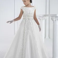 Белое кружевное платье принцессы с цветочным рисунком; свадебное платье для девочек; роскошное платье для девочек; праздничная одежда для девочек; Детские костюмы для первого причастия