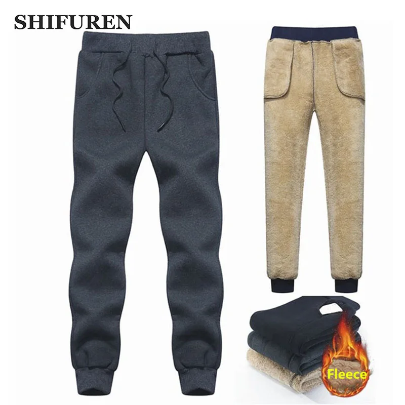 

SHIFUREN Men Casual Cotton Knitted Sweatpants Winter Thick Lamb Cashmere Fleece Trousers Plus Size L-8XL