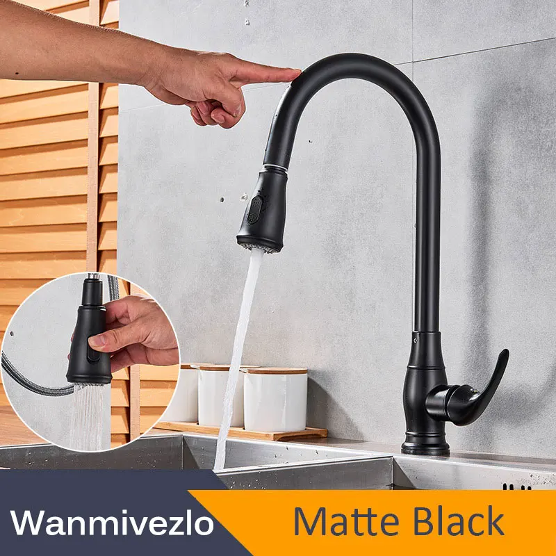 Матовый черный сенсорный кухонный смеситель чувствительный умный сенсорный контроль кран смеситель сенсорный датчик умный черный кухонный смеситель - Цвет: Matte Black B