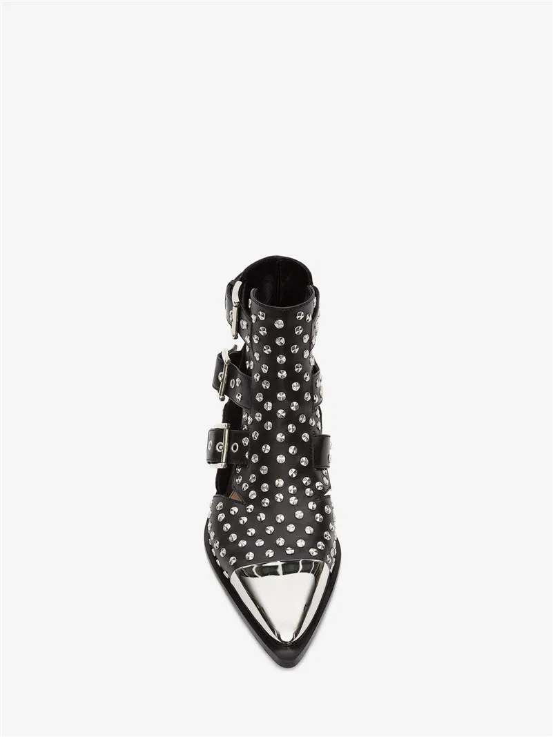 COVIBESCO/; фирменный дизайн; женские ботильоны с острым носком; модная обувь в стиле панк с заклепками на высоком каблуке; обувь для вечеринок; женская летняя обувь с перфорацией