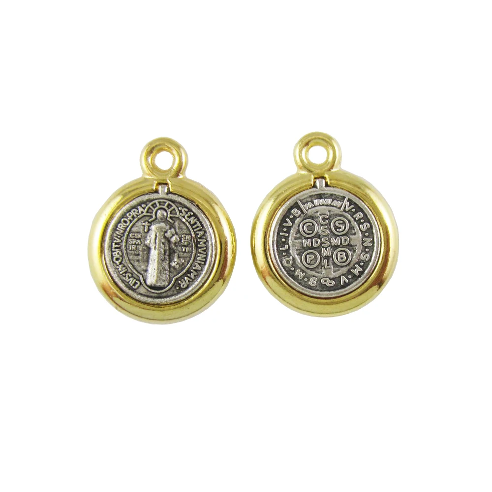 

100pcs of Gold and Antique Silver Saint Benedict Small Religious Medal 0.5 Inch