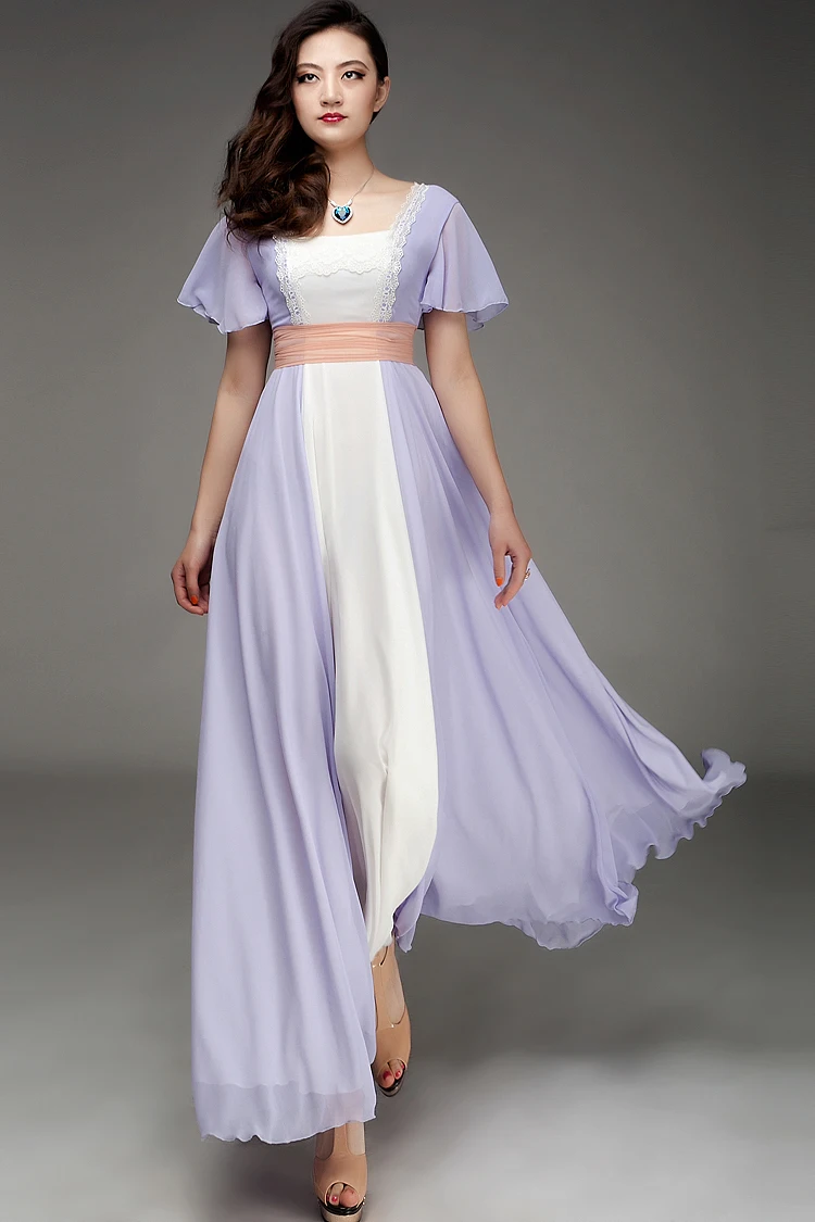 Sd79 New Silk Chiffon Maxi Long Dress Plain Color Full Linning Lace