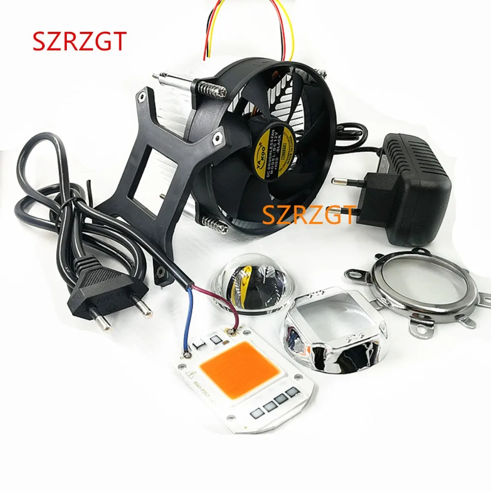 

50W 380nm-840nm Full spectrum White Warm whtie RED Green Blue LED Lamp + fan radiator + lens +DC12V adapter power + cable