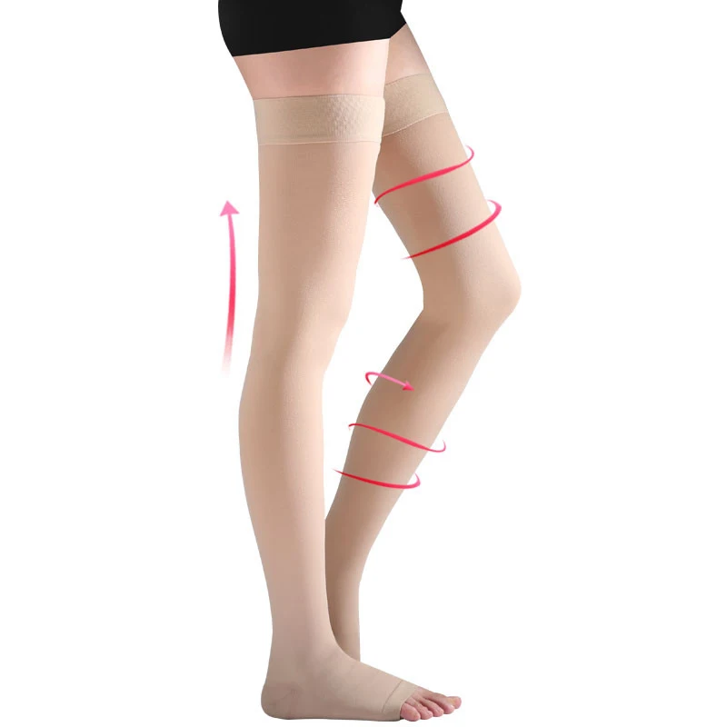 

Cofoe Compression Stockings for Varicose Veins Level 3(34-46mmHg) to Thigh with Open Toe Skin&Black 1 Pair for Men&Women