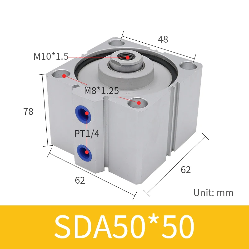 SDA Standard Air Cylinders Bore 40/50/63/80/100MM Pneumatic Cylinder Stroke 20/30/50MM Stainless Steel Cylinder Free Hardware - Цвет: SDA50-50