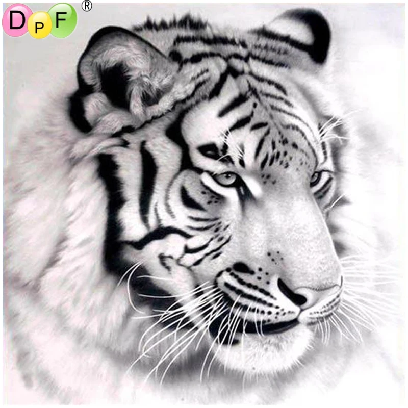 DPF Diamond embroidery Black and white tiger diamond mosaic Painting Cross Stitch scenery needlework home decor crafts | Дом и сад
