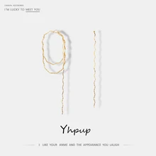 Yhpup модные корейские простые дизайнерские медные висячие серьги ассиметричные темпераментные золотые серьги S925 Серебряная булавка для женщин вечерние