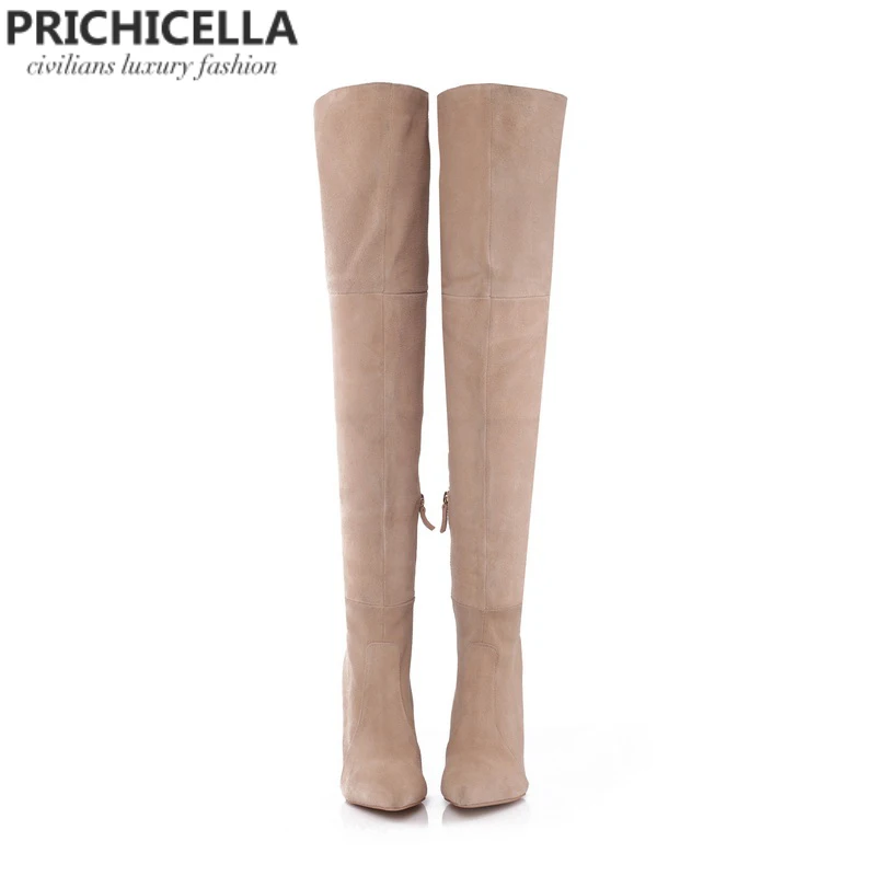 Cena PRICHICELLA żelazny obcas prawdziwej skóry brązowe kobiety zakolanówki wysokie obcasy wysokie gladiator botki size34 42