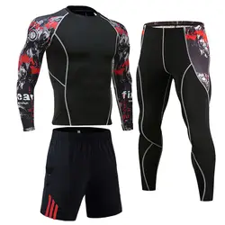 Фитнес ММА Мужская компрессионная футболка Rashguard Мужская футболка с длинным рукавом перекрестный Бодибилдинг мужская с принтом черепа 3D