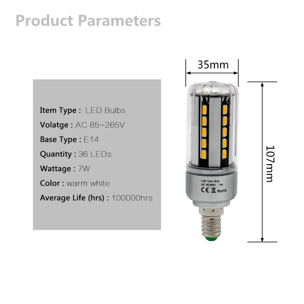 1 шт. без мерцания 5736 SMD светодиодная лампа 7 Вт 36 светодиодный s AC 85-265 V E14 светодиодный светильник Алюминий радиатор умная ИС (интеграционная