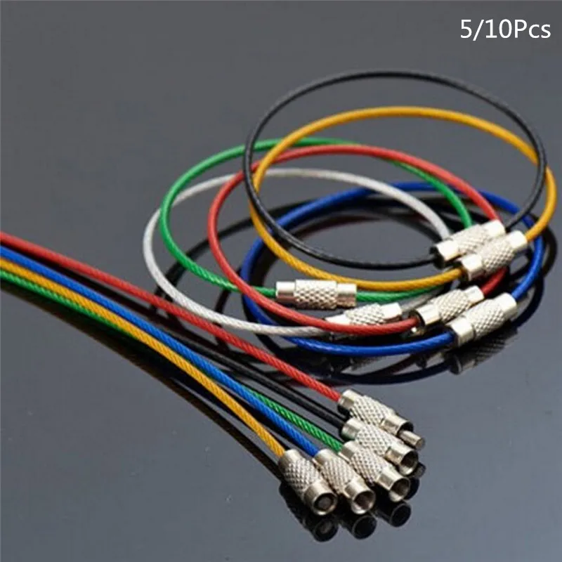 

5/10Pcs Stainless Steel Wire Keychain Cable Rope Key Holder Keyring Key Chain Rings Cable Outdoor Hiking Keychains