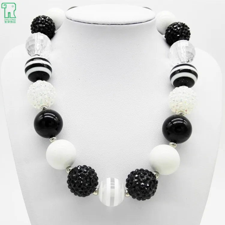 

Wholesale / Retail 2020 new black bubblegum bead kids chunky necklace with rhinestones for baby girls jewelry !!